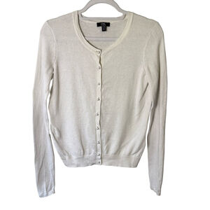 Chic by Jacob Cream Button-Down Cardigan Size XS Neutral Minimalist Lightweight